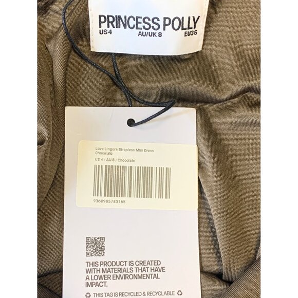 Princess Polly Size 4 Love Chocolate Brown Strapless Ruffle Hem Mini Dress New - Picture 6 of 8